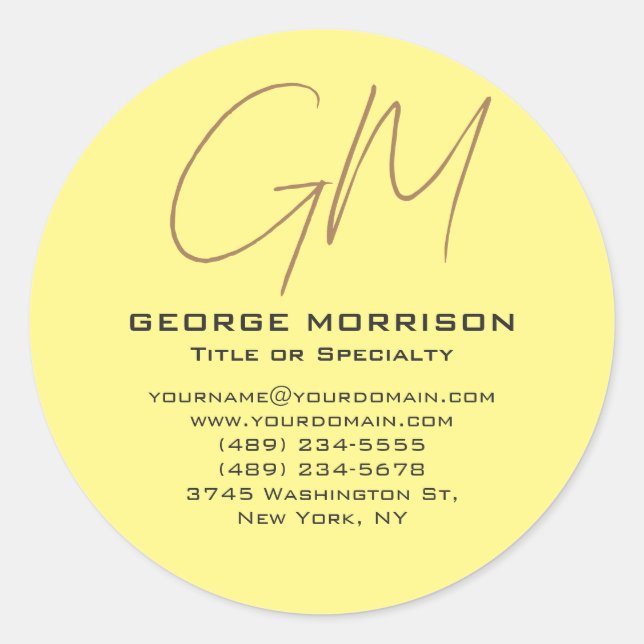 Sticker Rond Écriture manuscrite Monogrammes Initiales Professi (Devant)