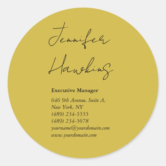 Sticker Rond Écriture manuscrite professionnelle couleur or (Devant)