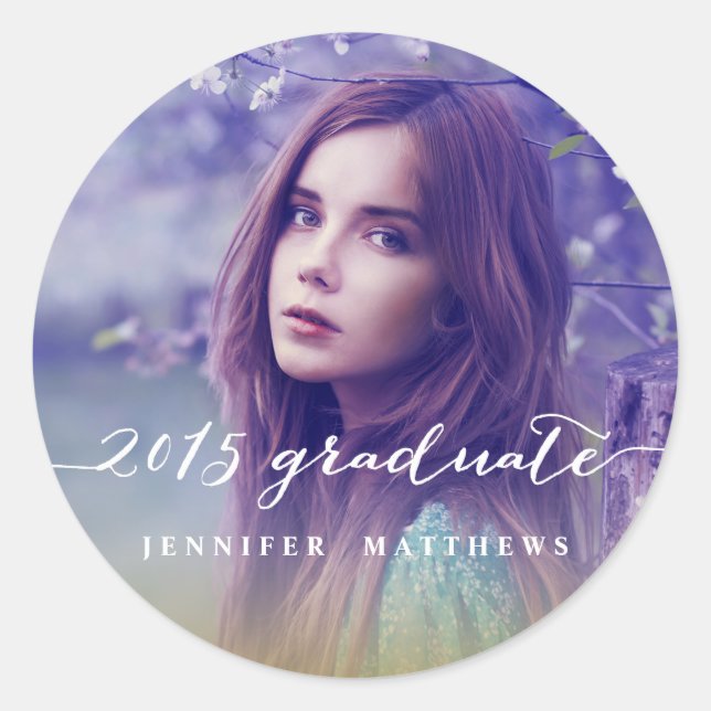 Sticker Rond Écriture manuscrite Script 2015 Graduation Photo S (Devant)