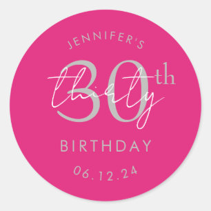 Sticker Rond Écriture moderne argentée Fête d'anniversaire 30 a