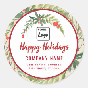 Sticker Rond Écriture moderne Happy Holidays logo rouge saint