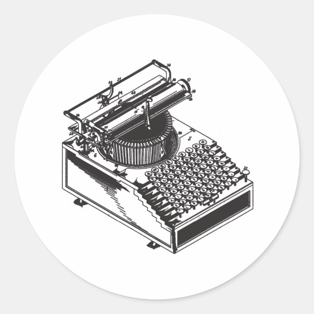 Sticker Rond Écrivain -Type Machine d'écriture - Machine à écri (Devant)