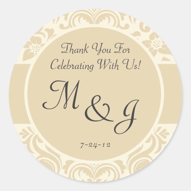 Sticker Rond Ecru & Cream Mariage damassé Favoriser les Étiquet (Devant)
