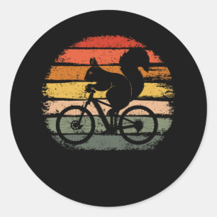 Sticker Rond Écureuil À Vélo Vélo Vintage Écureuil