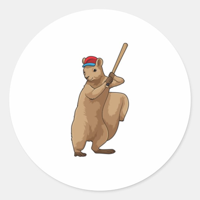 Sticker Rond Écureuil au baseball avec batte de baseball (Devant)