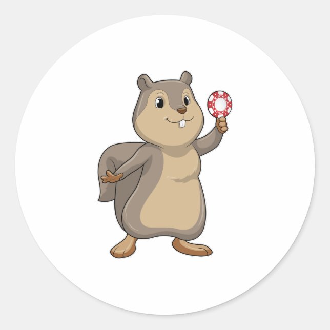 Sticker Rond Écureuil au Poker avec des jetons de Poker (Devant)