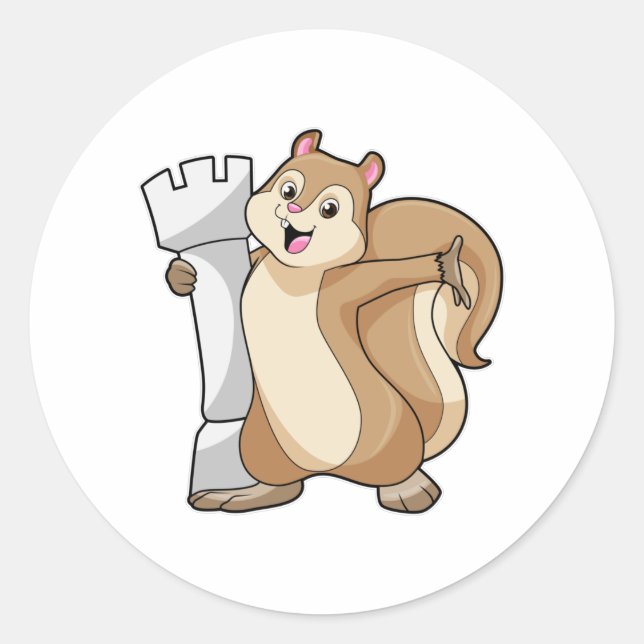 Sticker Rond Écureuil aux échecs avec pièce d'échecs King (Devant)