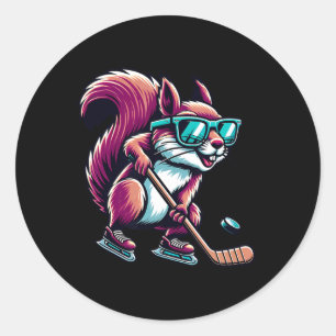Sticker Rond Écureuil de hockey sur glace Cool Gles patinage 