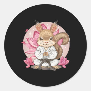 Sticker Rond Écureuil de karaté mignon fleur de lotus kung fu m