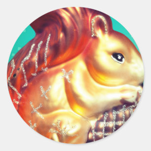 Sticker Rond Écureuil et pinecone vintage automne ornement d'hi