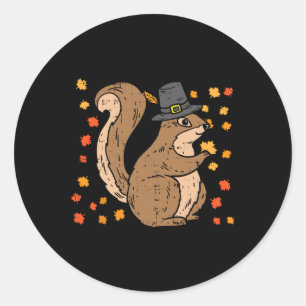 Sticker Rond Écureuil pèlerin mignon Thanksgiving Automne Autom