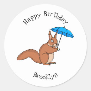 Sticker Rond Écureuil rouge mignon avec dessin animé parapluie