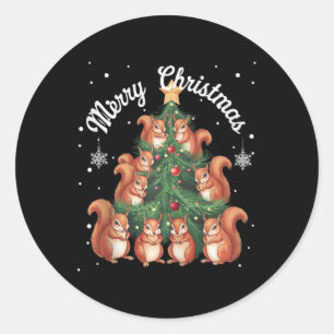Sticker Rond Écureuil Xmas Arbre Écureuil Arbre de Noël Réservo