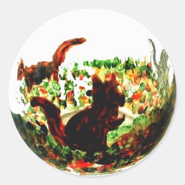 Sticker Rond Écureuils d'automne Nature rustique (Devant)