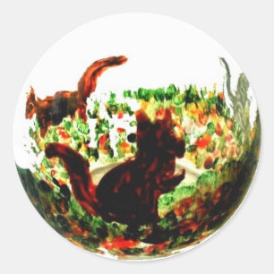 Sticker Rond Écureuils d'automne Nature rustique