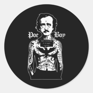 Sticker Rond Edgar Allan Poe Classic Drôle Horreur avec Corbea