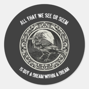 Sticker Rond Edgar Allan Poe Poète Auteur Dream Raven Médalli