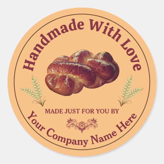 Sticker Rond Éditable Fait À La Main Avec Boulangerie Amour Sti (Devant)