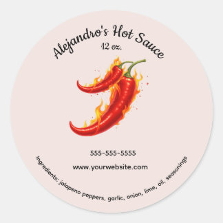 Sticker Rond Editable Mexican Flaming Hot Sauce Label