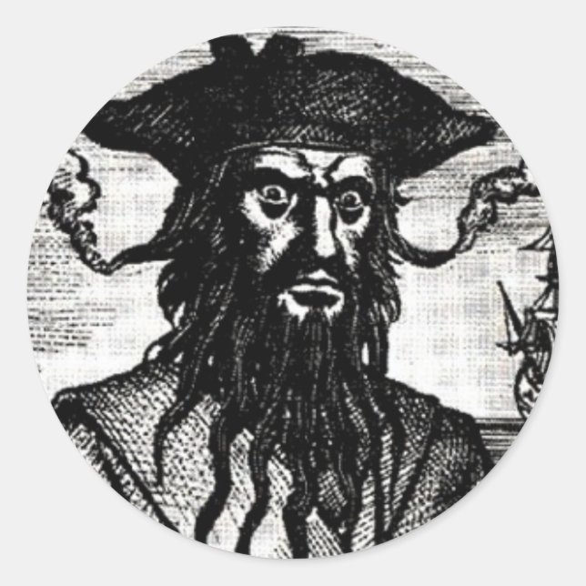 Sticker Rond Edward Teach Portrait (Devant)