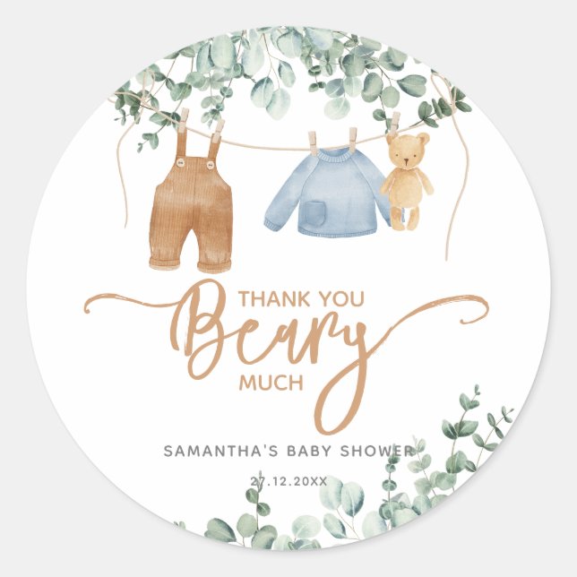 Sticker Rond Eeucalyptus verdoyant On peut attendre le Baby sho (Devant)