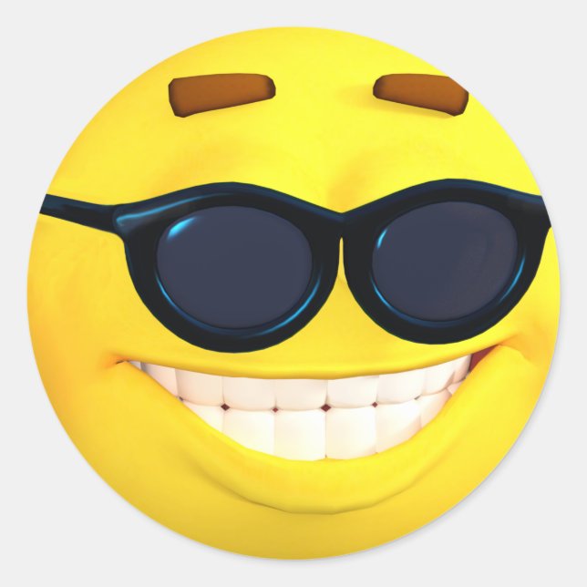 Sticker Rond Effet 3D heureux Emoji avec lunettes de soleil (Devant)
