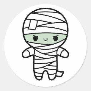 Sticker Rond Éffrayant Cute Kawaii Zombie Mummy Halloween