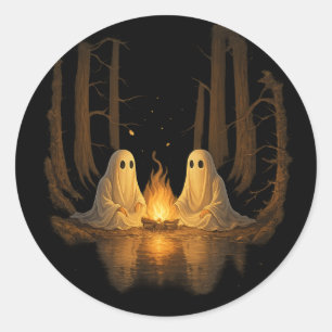 Sticker Rond Éffrayant Feu de Feu de Feu de nuit Art - Hallowee