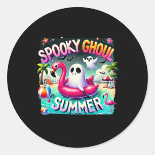 Sticker Rond Éffrayant Ghoul Été mignon Fantôme Flamant rose Bo
