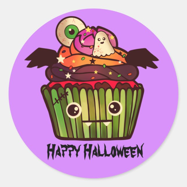 Sticker Rond Éffrayant Halloween Cupcake (Devant)