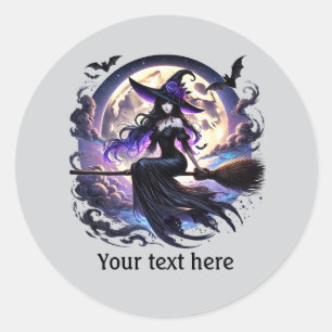 Sticker Rond Éffrayant Halloween sorcière personnalisable