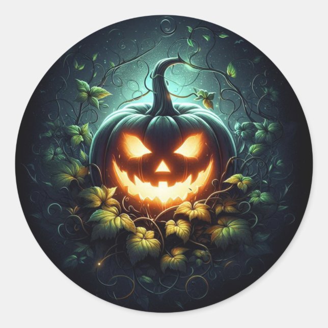 Sticker Rond Éffrayant nature brillant Halloween citrouille (Devant)