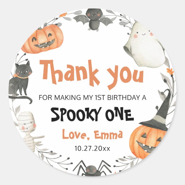 Sticker Rond Éffrayant One mignon Halloween Ghost 1er Anniversa (Devant)