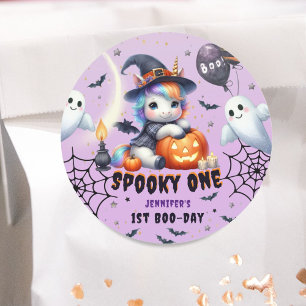 Sticker Rond Éffrayant ONE mignonne fille violet Halloween 1er