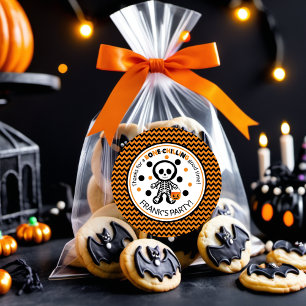 Sticker Rond Éffrayant Orange Skeleton Boy Halloween Anniversai