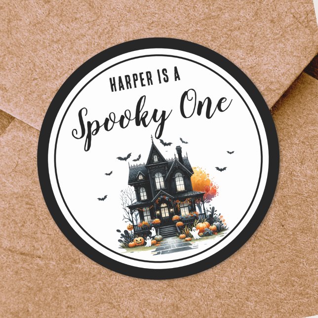 Sticker Rond Éffrayant Un Halloween 1er anniversaire (Spooky One Halloween 1st Birthday Party Classic Round Sticker)