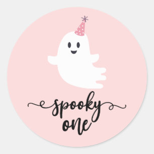Sticker Rond Éffrayant Un Halloween mignon Fantôme 1er Annivers
