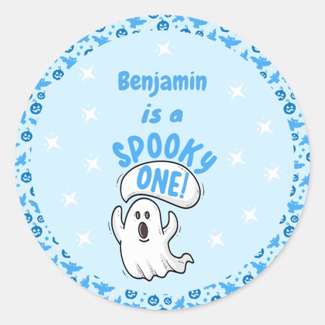 Sticker Rond Éffrayant un mignon drôle Halloween Ghost 1er anni (Devant)