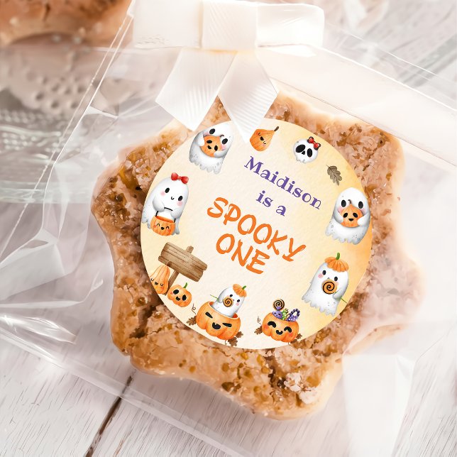 Sticker Rond Éffrayant un mignon Halloween Fantôme 1er annivers (Créateur téléchargé)