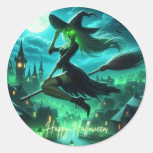 Sticker Rond Éffrayante verdure Halloween sorcière