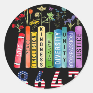 Sticker Rond Egalité des droits Livre Flower Anti Trump Feminis