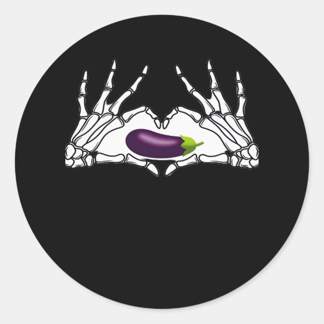 Sticker Rond Eggplant Classic - Squelette Mains Coeur (Devant)