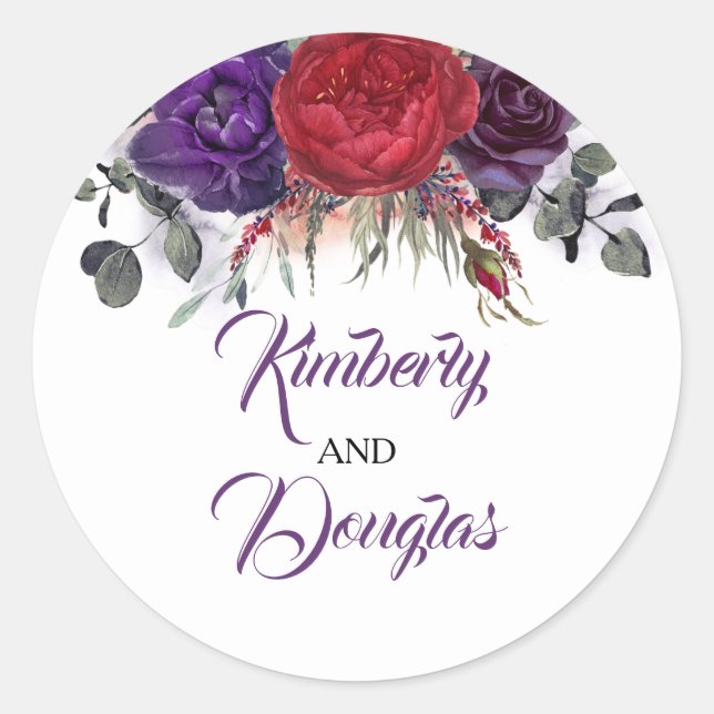 Sticker Rond Eggplant Purple et Bourgogne Peony Elegant Fall (Devant)
