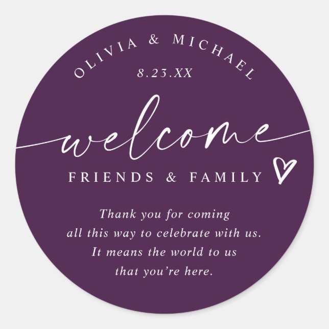 Sticker Rond Eggplant Purple Mariage Bienvenue Hotel Sac (Devant)