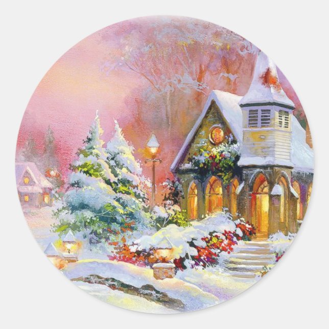 Sticker Rond Église de Noël (Devant)