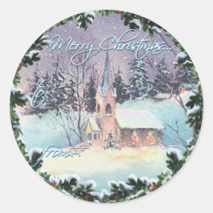Sticker Rond ÉGLISE et GUIRLANDE de JOYEUX NOËL par SHARON