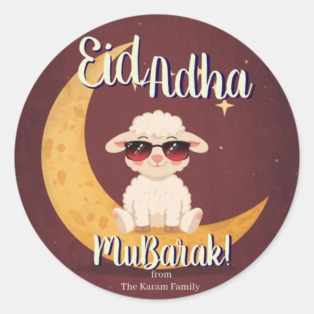 Sticker Rond Eid  Al Adha Funny cute Sheep Dinner  (Devant)