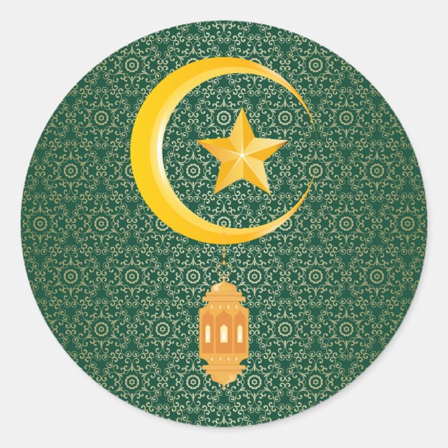 Sticker Rond Eid al Fitr Moubarak Ramadan Kareem Moon Star (Devant)