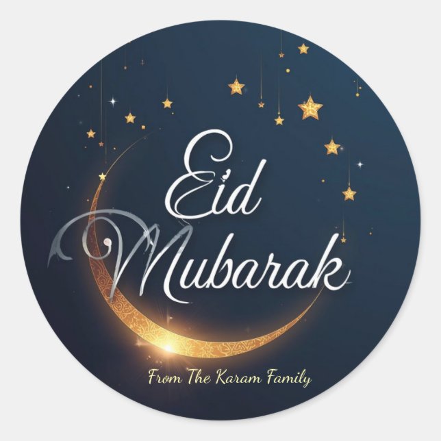 Sticker Rond Eid Mubarak personnalisé musulman moderne (Devant)