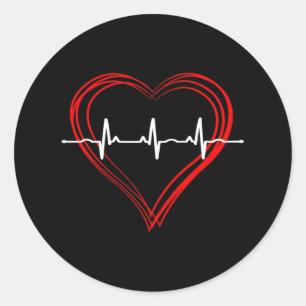 Sticker Rond Ekg Heartbeat Love Cardiogramme Hollow Ecg Heart